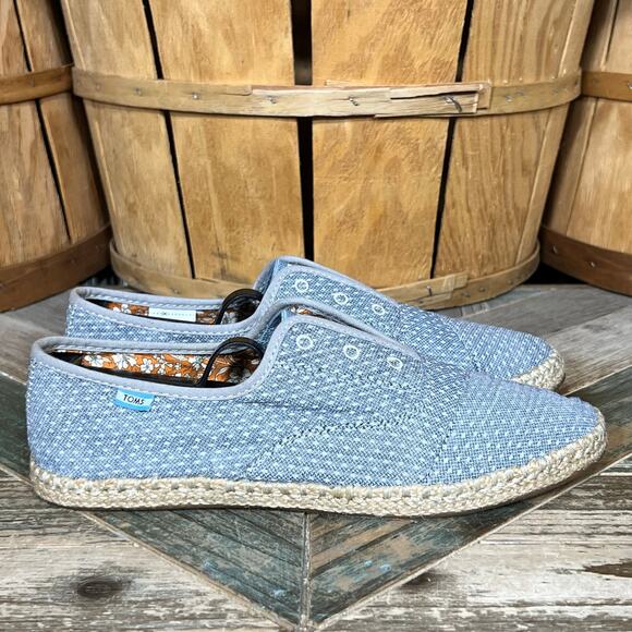 Toms Palmera Chambray Dot Blue White Polka Dot Slip-On Espradrilles Women Size 8 - Picture 1 of 11